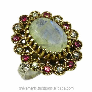 ขายดีแหวนหมั้น925พลอยเทียมมูนสโตนสีเงิน2โทนเครื่องประดับขายส่ง - Product Image 3