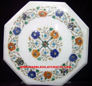 อินเดียที่มีคุณภาพที่ดีที่สุดที่ทำด้วยมือสีขาวหินอ่อนฝังโต๊ะกาแฟรูปทรงกลมดอกไม้ออกแบบผลิตภัณฑ์ตกแต่งบ้าน - Product Image 1