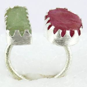 Anillo de plata de primera ley con gema de Rubí, sortija ajustable, plata esterlina 925, oro plateado - Product Image 6