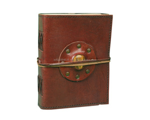 Journal de fermeture à sangle en cuir véritable antique en pierre unique faite à la main avec des papiers de coton blanc fait à la main carnet de notes pour unisexe - Product Image 1