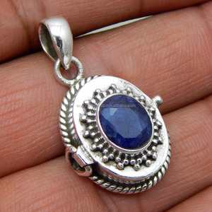 Pendentif mignon en argent sterling 925 avec saphir bleu naturel 925 bijoux à breloques pour les occasions de mariage des femmes - Product Image 1