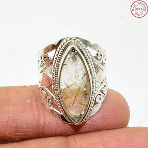 Anillo de piedras preciosas de rutilo dorado de Plata de Ley 925, joyería - Product Image 2