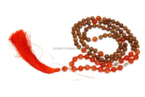 Collar con cuentas de sándalo y ónix rojo para Yoga, collar con borlas anudadas, piedras preciosas semipreciosas, gemas naturales étnicas Rudra, 108 - Product Image 2