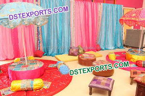 Wedding <b>Mehndi</b> Punjabi Stage Decor Indian Mehandi Stage With Cushion Covers Punjabi Theme Wedding Sangeet Mehandi <b>Decoration</b> - Product Image 3