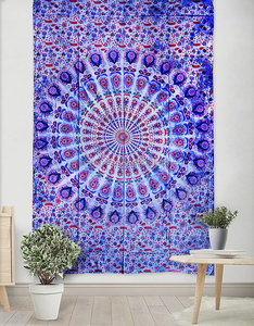 Tapices grandes de Mandala Floral azul pavo real al por mayor, tapiz Hippie de playa para colgar en la pared, decoración artística para el hogar - Product Image 1