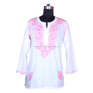 DR152 Tunique de broderie de poulet/Kurti Tunique de broderie de coton Kurta Tunique de chemise en coton Chikankari Les femmes portent la broderie décontractée - Product Image 1