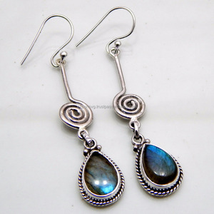 925 boucles d'oreilles en argent Sterling Vintage mode naturel Labradorite pierres précieuses plaqué or magnifique cadeau de mariage pour elle - Product Image 1
