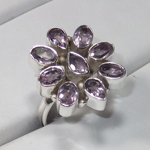 Charming Purple Amethyst Sterling Silver 925 Handmade <b>Indian</b> Style Flower Design Lightweight <b>Ring</b> Gemstone <b>Ring</b> Wholesale Rate - Product Image 1