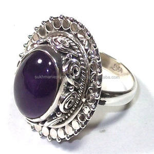 Bague design vintage en améthyste violette naturelle, bague en argent sterling pur faite à la main - Product Image 1