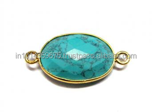 Bisel de piedras preciosas turquesa de alta calidad con conector de plata para colgantes o dijes de fiesta joyería fina - Product Image 3