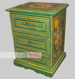 Table de chevet moderne en bois peint, table de rangement à 3 tiroirs pour chambre à coucher, artisanat indien, meubles - Product Image 4