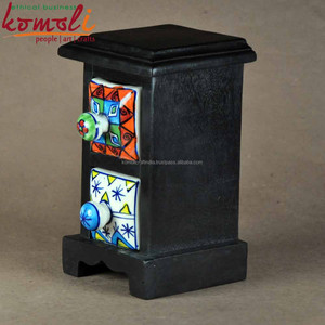 Cajones de Almacenamiento de Joyería Miniatura de Cerámica y Madera de un Solo Nivel, Coloridos, Diseño Clásico Plegable para Guardar Objetos en el Armario - Product Image 2