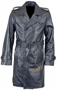 Gabardina larga de piel de oveja para hombre al por mayor abrigo clásico de moda negro con doble botonadura - Product Image 4