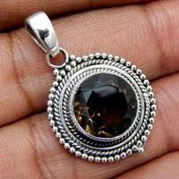 Pendentif en argent sterling 925 avec pierre précieuse quartz fumé, style néo-gothique religieux, certifié CMA, longueur 1 pouce, bijoux pour femmes, numéro