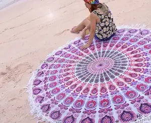 Bohemian Mandala Runde Strand Tapisserie Hippie Werfen Yoga Matte Handtuch Großhandel Runde mit pom pom Quasten Wand Hängen Strand Indische