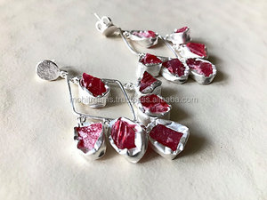 Hecho a mano pequeño crudo rubí níquel libre chapado Aleación de latón mujeres bisel conjunto pendiente alambre gran aniversario de boda compromiso - Product Image 1