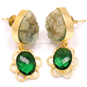 Pendientes mixtos de alambre de vidrio Druzy chapado en oro clásico Hermosa declaración de aro de aleación única para bodas Fiestas Compromiso-Gran - Product Image 2