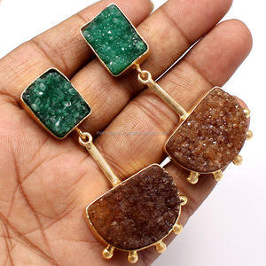 ต่างหูหมุดแปดมุมสไตล์วินเทจรูปตัว D 22กะรัตชุบทองโลหะทองเหลืองอาเกตเครื่องประดับหินอาเกตสำหรับเป็นของขวัญแต่งงาน - Product Image 3