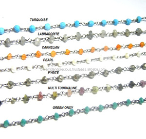 Collar de Rosario con Cuentas de Piedras Semipreciosas y Plata de Ley Chapada en Metal Color Gris Acero para Regalo de Boda o Fiesta - Product Image 1