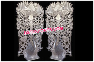 แผงตกแต่งเวทีงานแต่งงาน,แผงฉากหลังสไตล์หรูหราสำหรับงานแต่งงานลายดอกไม้แกะสลักสีเงิน - Product Image 3