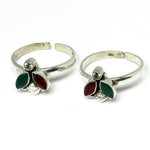 Shri Ashapura Jewels Designer Red Onyx_Green Onyx_White CZ 925 Sterling <b>Silver</b> Bezel Set Bohemian <b>Toe</b> <b>Rings</b> for Women/Unisex - Product Image 4