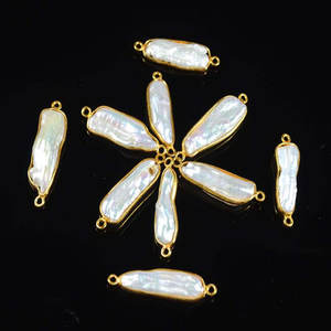 เครื่องประดับแบบขั้วต่อสีขาว biwa ประดับมุกชุบทองอุปกรณ์สำหรับจี้มุกและเครื่องราง - Product Image 4