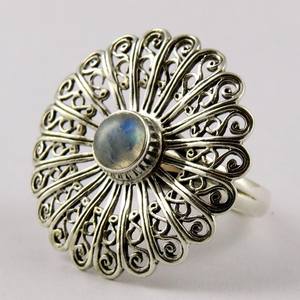 Anillo clásico de Plata de Ley 925 con piedra lunar de arcoíris, anillo de ajuste de piedras preciosas, joyería de plata - Product Image 4