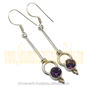 Dernière mode 925 argent Sterling naturel violet améthyste pierre précieuse boucle d'oreille indien bijoux en gros - Product Image 2