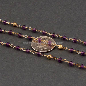 Cadena de cuentas de Rosario envuelto en alambre de pirita de amatista y oro - Product Image 2