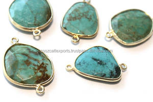Pendentif en pierre précieuse turquoise à facettes avec connecteur à taille ajustable en argent sterling 925, breloque pour fête d'enfants - Product Image 3