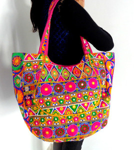 Traditional Banjara Indian Ethnic Embroidery <b>Handbag</b> New Designed Vintage Multi-Color Canvas Fashionable Shoulder Bag Shopping - Product Image 2