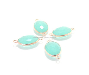Connecteur à double anse facetté en calcédoine du Pérou ovale 10x14mm plaqué or rose, fait main pour la fabrication de bijoux - Product Image 2