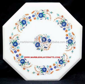 Plateau de table octogonal en marbre blanc incrusté, plateaux de table basse en marbre - Product Image 1