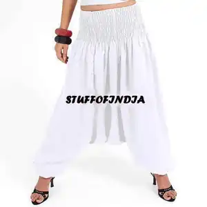 Blanc femme Sarouel Pantalon Coton Pantalon Baggy Gitane Yoga Boho Génie coton yoga ventre pêcheur thaïlandais sarouel Pantalon