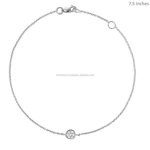 ของแข็ง14พันสีเหลืองทองของแท้ SI ความคมชัด G-H สี Solitaire เพชร6มิลลิเมตรรอบเสน่ห์สร้อยข้อมือโซ่เครื่องประดับขายส่ง - Product Image 2