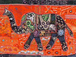 <strong>Elephant</strong> Patch Work <strong>Vintage</strong> Tapestry-<strong>Elephant</strong> Theme Wall Hanging- Tapestry Indian Handmade Beaded Embroidered Work Wall Piece - Product Image 3