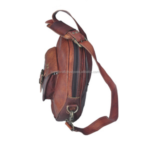 Sac bandoulière rond en cuir vintage LOWELL CRAFT, sangle réglable, unisexe, fermeture à boucle durable, protection RFID, 7 pouces, usage quotidien - Product Image 3
