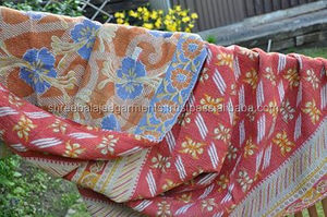 Authentic Indian Vintage 100% Cotton Sari <b>Kantha</b> <b>Quilt</b> Reversible Ethnic King Size Duvet Blanket Twin <b>Quilt</b> Throw Home Hotel Use - Product Image 2