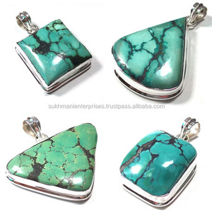 Top vente naturel bleu tibétain turquoise une pierre mode en argent sterling 925 bijoux fins pendentifs et breloques femmes bijoux - Product Image 3