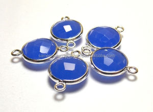 925 forme en argent Sterling à facettes bleu calcédoine pierre gemme connecteur de lunette à la main Double caution charme résultats laiton matériel - Product Image 3