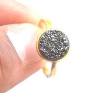 Bagues artisanales en argent sterling plaqué or avec pierres précieuses naturelles, drusy noir, pour homme ou femme, idéales pour les fêtes ou comme pierres de naissance