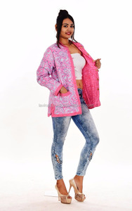 Block Printed Cotton <b>Quilted</b> Jacket Women Designer Coat - Product Image 2