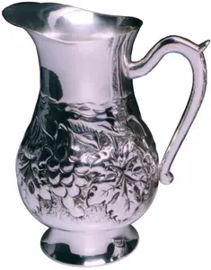 Carafe à eau en acier inoxydable finition argent, pichet à lait en argent avec poignée, fabrication indien