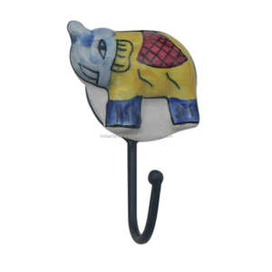 Handmade Ceramic Elephant Shape Multicolor Vintage <b>Wall</b> <b>Mounted</b> Clothes Hanger HK-75 - Product Image 1