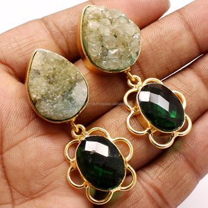 Pendientes mixtos de alambre de vidrio Druzy chapado en oro clásico Hermosa declaración de aro de aleación única para bodas Fiestas Compromiso-Gran - Product Image 1