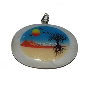 Cuarzo blanco Impreso Colorido Ágata Colgante Piedra preciosa Amor Estilo Collar - Product Image 1