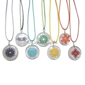 Engraved Meditation Chakra Symbol Pendants Set : Buy Chakra Pendants - Product Image 2