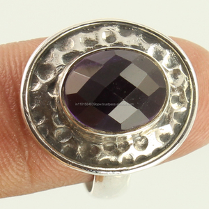 แหวนเงินบริสุทธิ์บริสุทธิ์บริสุทธิ์925เจียระไนแบบเหลี่ยมเพชรพลอยเพื่อดูผ่านการเจียระไนแล้วขนาดแหวนรูปไข่พลอยสีม่วงธรรมชาติ - Product Image 2