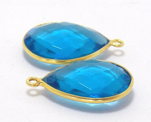 925 argent Sterling lunette connecteur pendentif à la mode bleu Quartz pierres précieuses plaqué or à la main breloque bijoux fabrication de bijoux - Product Image 4