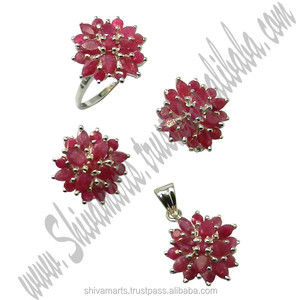 Tout nouveau 925 argent Sterling rubis pierres précieuses pendentif ensemble de boucles d'oreilles ensemble de bijoux fins avec rubis pierres précieuses pendentif boucle d'oreille - Product Image 2